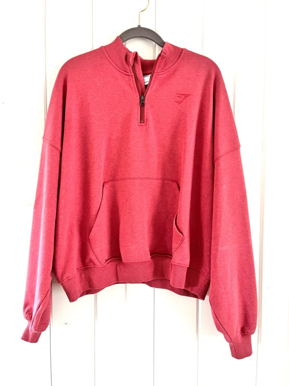 Gymshark Rose-Red Quarter-Zip Pullover, Sz XL (P2P 27”) NWOT